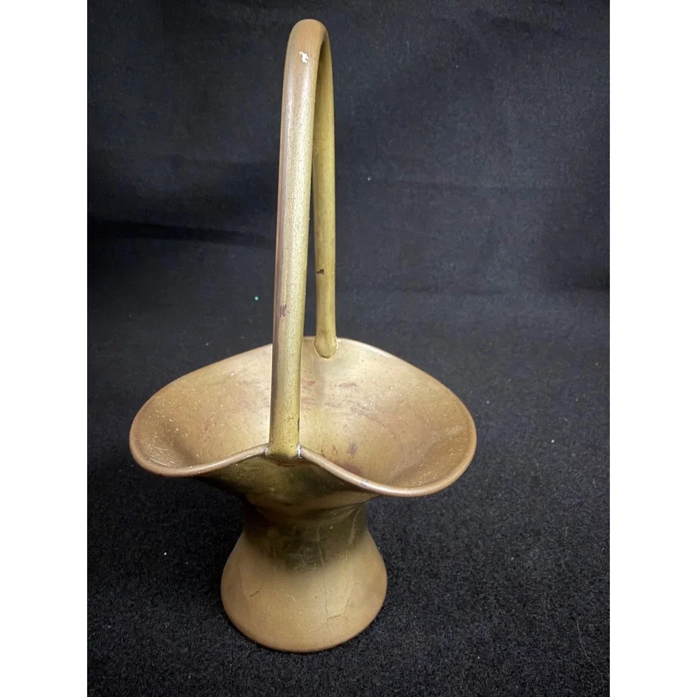 Vintage Solid Brass Flower Basket‎ Vase Mid-Century Modern Decorative MCM Handle